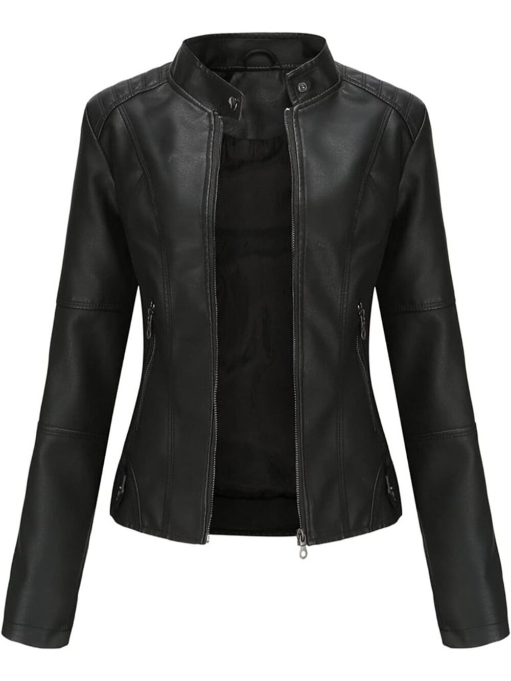 Women’s Black Oversized Faux Leather Moto Biker Jacket Plus Size Motorcycle Coat
